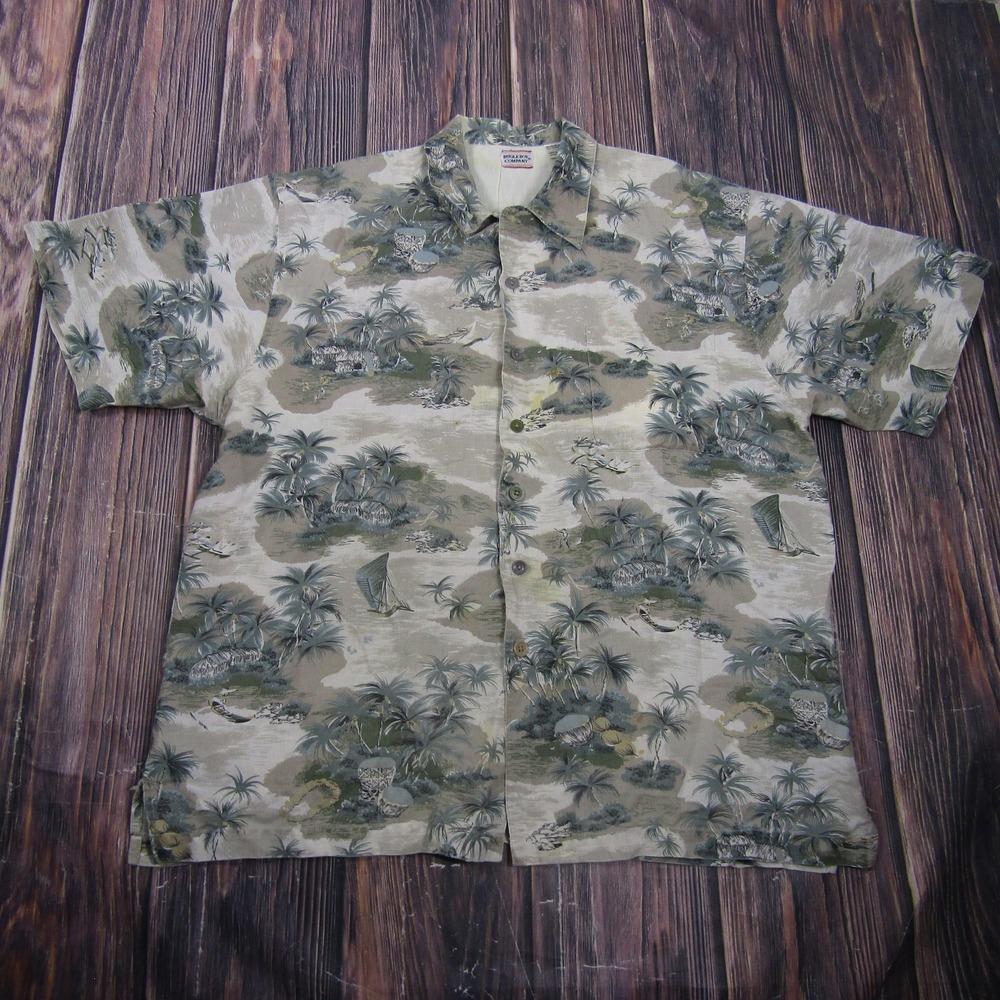 Bugle Boy Company Shirt Mens 2XL Green Short Sleeve Button Up Ramie Cotton